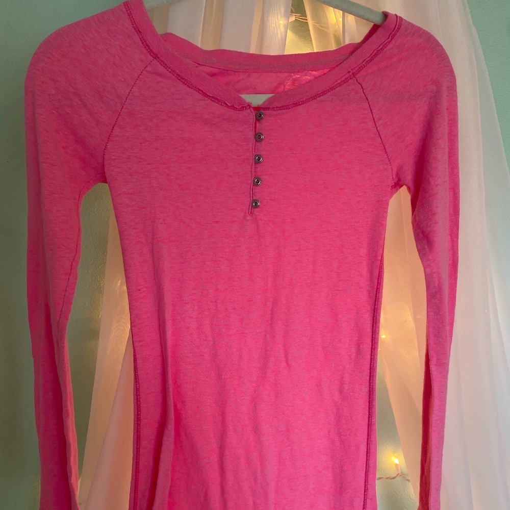 Bubblegum Pink Long Sleeve Henley Pajama Top